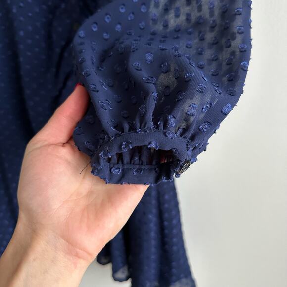 Yumi Kim Valencia Swiss Dot Long Sleeve Mini Dress Navy 2XS $228 - Picture 8 of 11